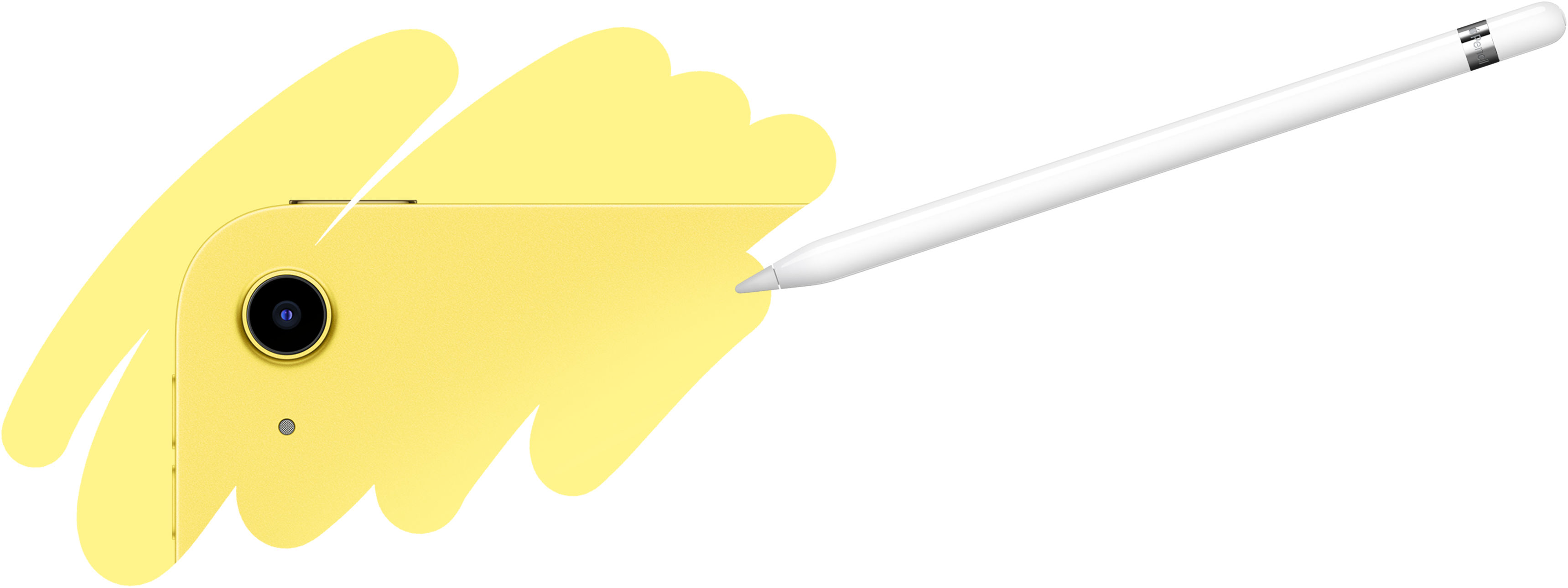 Apple Pencil stroke reveals the back of the iPad, showcasing the back camera.