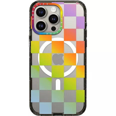 CASETiFY Funda Pride Impact con MagSafe para el iPhone 15 Pro Max - Rainbow Check Mate