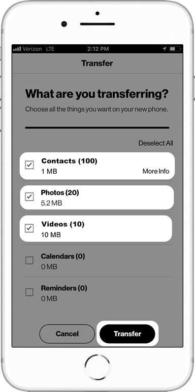 Verizon Content Transfer app