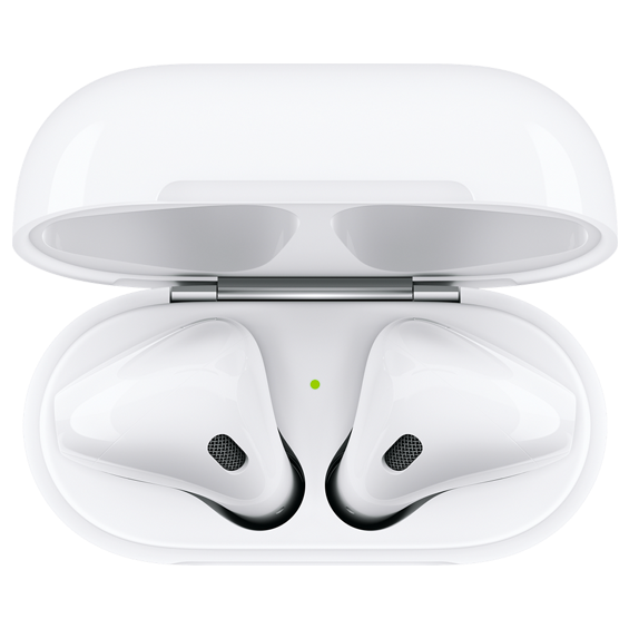 Top view of Apple AirPods (2nd Gen) in charging case.