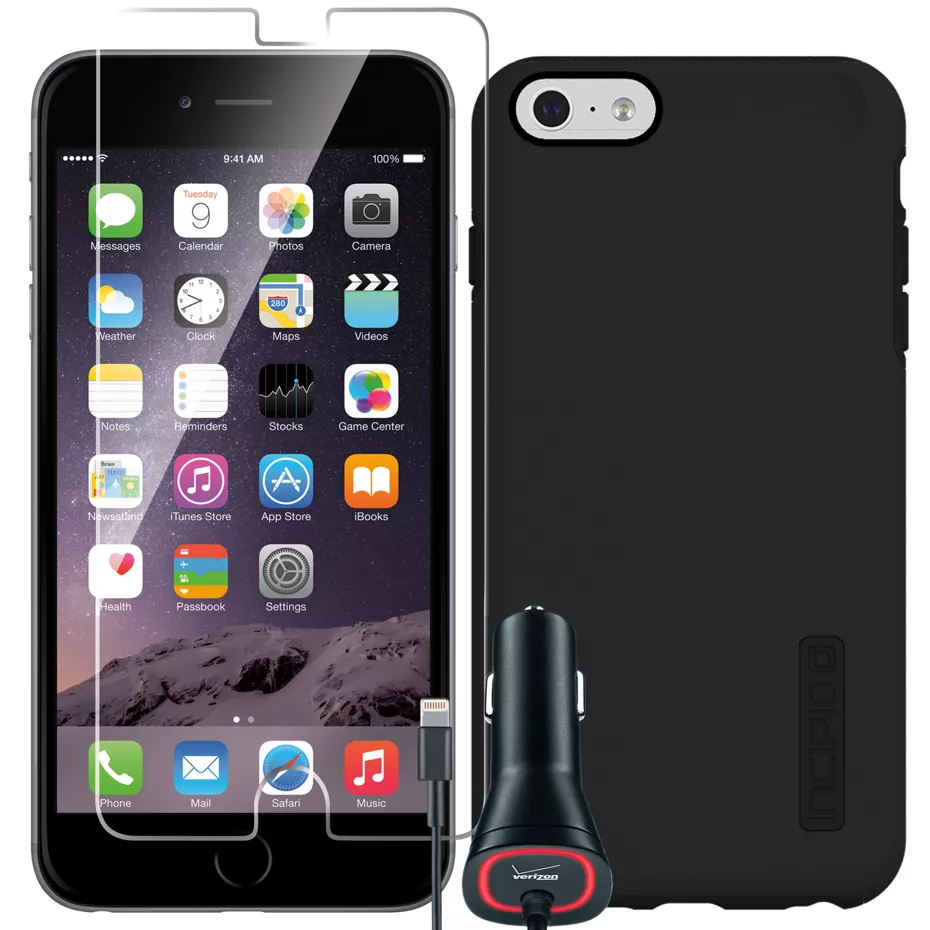 Verizon Incipio Case with Tempered Glass and Car Charger