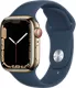 Apple Watch Series 7, con caja de acero inoxidable color oro de 41 mm y correa deportiva azul abismo