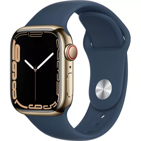 Apple Watch Series 7, con caja de acero inoxidable color oro de 41 mm y correa deportiva azul abismo Color oro (acero inoxidable) imagen 1 de 1