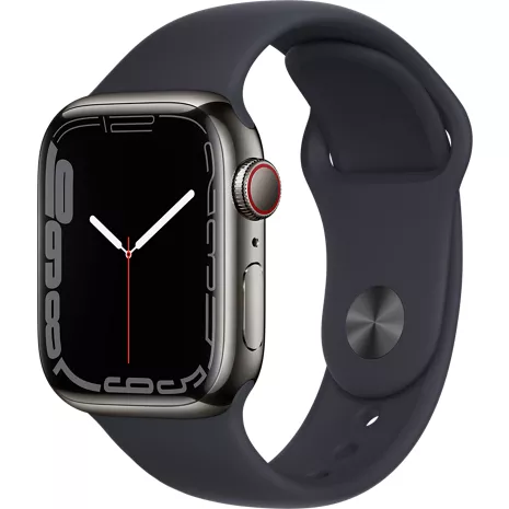 Apple Watch Series 7, con caja de acero inoxidable color grafito de 41 mm y correa deportiva color medianoche Grafito (acero inoxidable) imagen 1 de 1