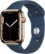 Apple Watch Series 7, con caja de acero inoxidable color oro de 45 mm y correa deportiva azul abismo