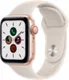 Apple Watch SE, con caja de aluminio color oro de 40 mm y correa deportiva blanco estrella