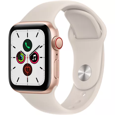 Apple Watch SE, con caja de aluminio color oro de 40 mm y correa deportiva blanco estelar Color oro (aluminio) imagen 1 de 1