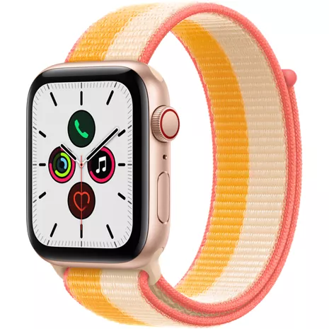 Apple Watch SE, con caja de aluminio color oro de 44 mm y correa deportiva maíz/blanco Color oro (aluminio) imagen 1 de 1