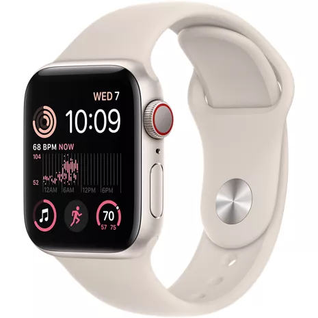 Apple Watch SE (2.ª gen.), con caja de aluminio blanco estelar de 40 mm y correa deportiva blanco estelar - S/M Blanco estelar (aluminio), imagen 1 de 1