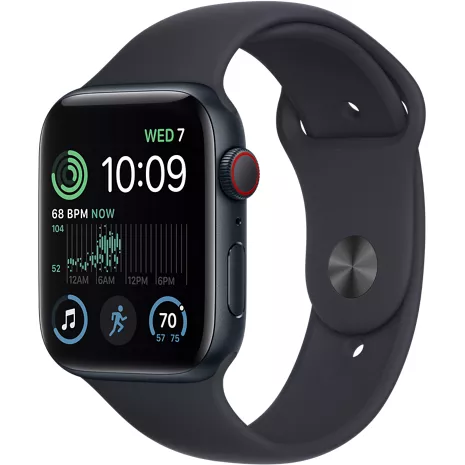 Apple Watch SE (2.ª gen.), con caja de aluminio de 44 mm color medianoche y correa deportiva color medianoche - M/L