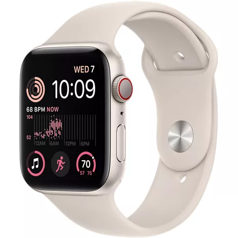Apple Watch SE (2.ª gen.), con caja de aluminio blanco estelar de 44 mm y correa deportiva blanco estelar - M/L Blanco estelar (aluminio), imagen 1 de 1