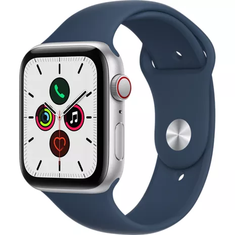 Apple Watch SE, con caja de aluminio color plata de 44 mm y correa deportiva en azul abismo Color plata (aluminio) imagen 1 de 1