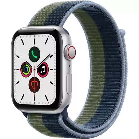 Apple Watch SE Silver Aluminum Case with Abyss Blue/Moss Green Sport Loop 44MM Silver (Aluminum) image 1 of 1 