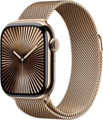 Apple Watch Series 10 42mm in Gold Titanium Case With Gold Milanese Loop | Smartwatch