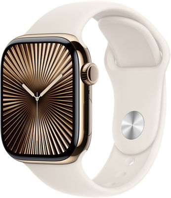 Apple Watch Series 10 42mm in Gold Titanium Case With Starlight Sport Band - S/M | Smartwatch