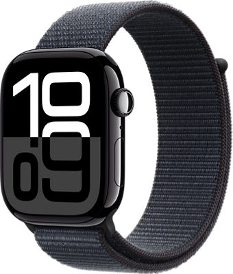 Apple Watch Series 10 46mm in Jet Black Aluminum Case With Ink Sport Loop | Smartwatch