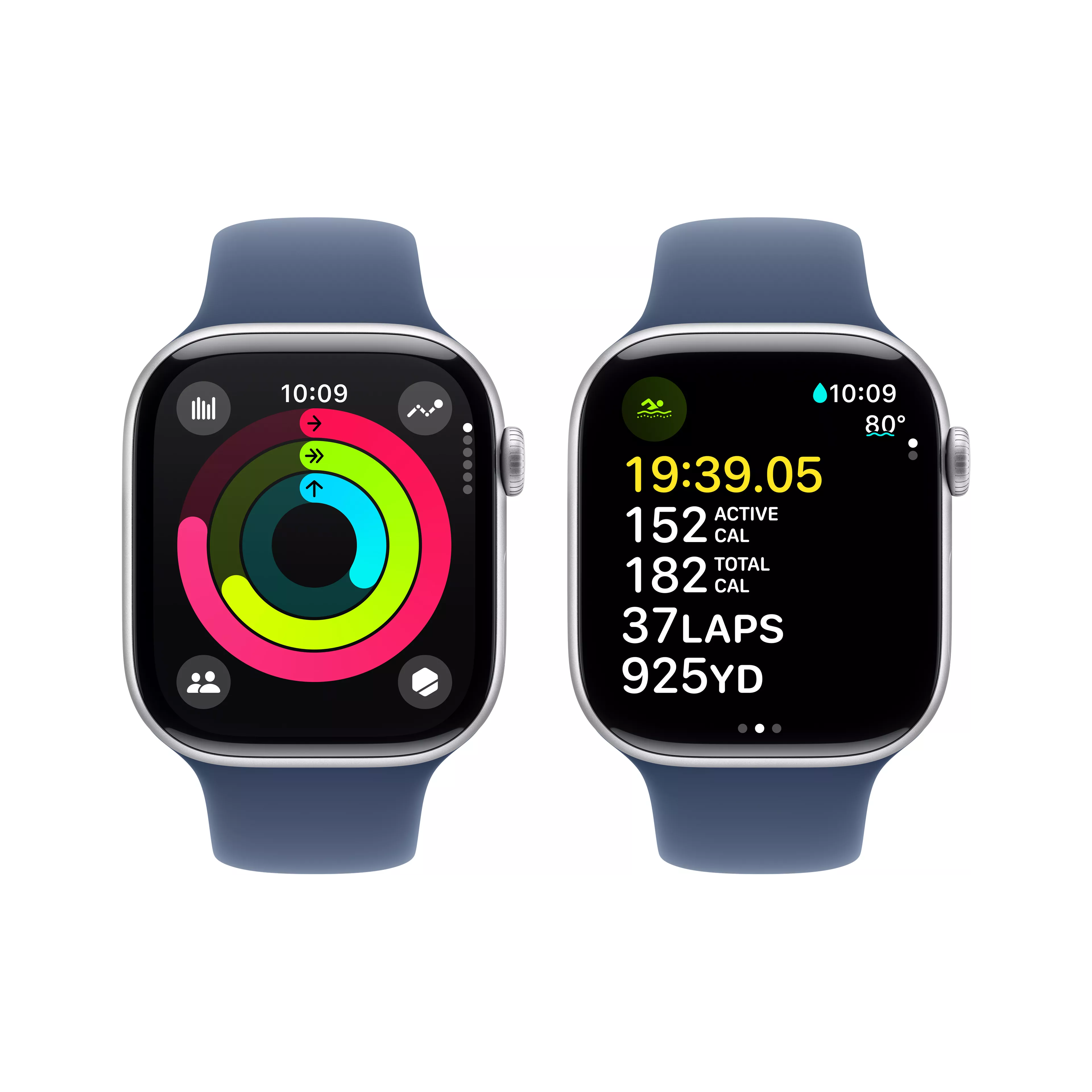 Apple Watch Series 10 46mm in Silver Aluminum Case With Denim Sport Band - S/M image 3