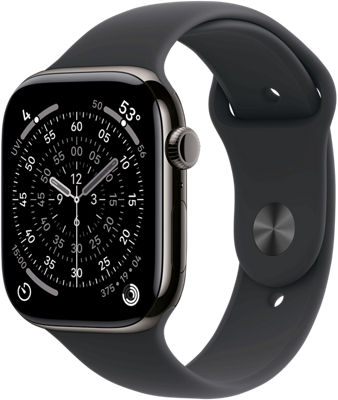 Apple Watch Series 11 46mm in Slate Titanium Case With Black Sport Band - S/M | Smartwatch