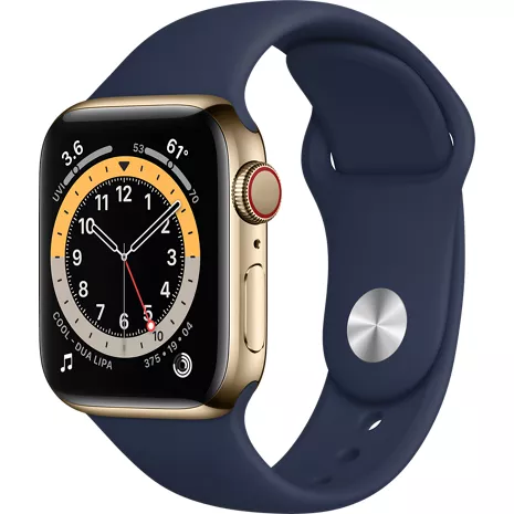 Apple Watch Series 6 GPS + Cellular, 40mm Gold Stainless Steel Case with  Sport Band in Deep Navy