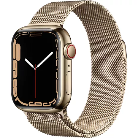 Apple Watch Series 7 GPS + Cellular, con caja de acero inoxidable color oro de 41 mm y correa estilo Milanés Color oro (acero inoxidable), imagen 1 de 1