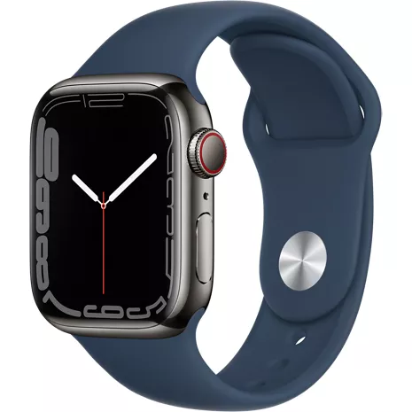 Apple Watch Series 7 GPS + Cellular, 41mm Graphite Stainless Steel Case - Abyss Blue Sport Band - Regular