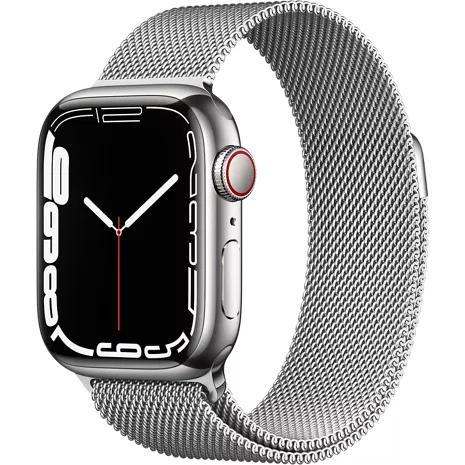 Apple Watch Series 7 GPS + Cellular, 41mm Silver Stainless Steel Case - Silver Milanese Loop