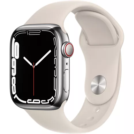 Apple Watch Series 7 GPS + Cellular, con caja de acero inoxidable color plata  de 41 mm y correa deportiva blanco estelar - Estándar Color plata (acero inoxidable) imagen 1 de 1