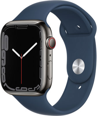 Apple Watch Series 7 GPS + Cellular, 45mm Graphite Stainless Steel Case -  Abyss Blue Sport Band - Regular