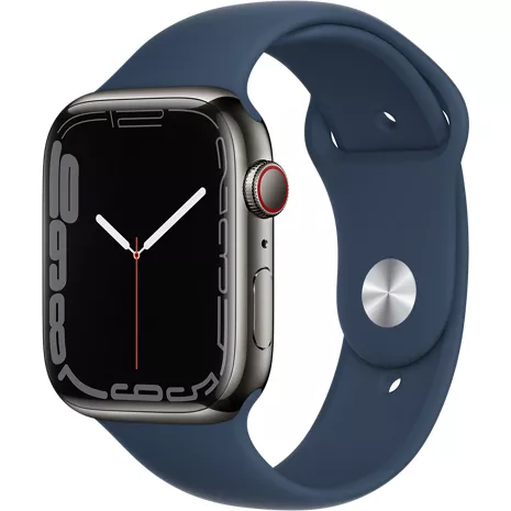Apple Watch Series 7 GPS + Cellular, 45mm Graphite Stainless Steel Case - Abyss Blue Sport Band - Regular