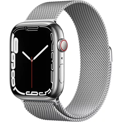 Apple Watch Series 7 GPS + Cellular, 45mm Silver Stainless Steel Case - Silver Milanese Loop