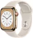 Apple Watch Series 8, con caja de acero inoxidable color oro de 41 mm y correa deportiva blanco estelar - ML
