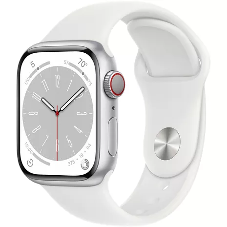 Apple Watch Series 8, con caja de aluminio color plata de 41 mm y correa deportiva en blanco - ML
