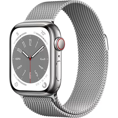 Apple Watch Series 8, con caja de acero inoxidable color plata de 41 mm y correa estilo Milanés color plata Color plata (acero inoxidable), imagen 1 de 1