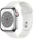 Apple Watch Series 8, con caja de acero inoxidable color plata de 41 mm y correa deportiva en blanco - SM