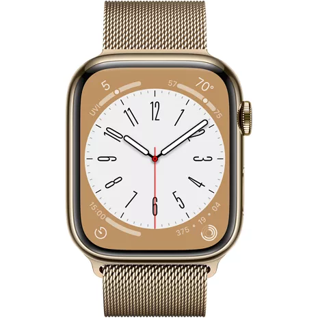 Apple Watch Series 8 45mm Gold Stainless Steel Case with Gold Milanese Loop