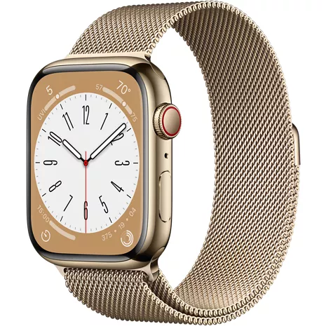 Apple Watch Series 8, con caja de acero inoxidable color oro de 45 mm y correa estilo Milanés color oro Color oro (acero inoxidable) imagen 1 de 1