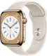 Apple Watch Series 8, con caja de acero inoxidable color oro de 45 mm y correa deportiva blanco estelar - ML