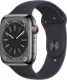 Apple Watch Series 8, con caja de acero inoxidable color grafito de 45 mm y correa deportiva color medianoche - ML