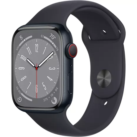 Apple Watch Series 8, con caja de aluminio color medianoche de 45 mm y correa deportiva color medianoche - SM