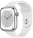 Apple Watch Series 8, con caja de aluminio color plata de 45 mm y correa deportiva en blanco - ML