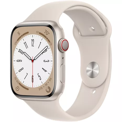 Apple Watch Series 8, con caja de aluminio blanco estelar de 45 mm y correa deportiva blanco estelar - SM Blanco estelar (aluminio), imagen 1 de 1