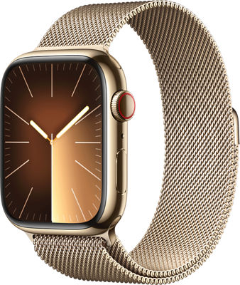 Apple Watch Series 9 GPS + Cellular 45mm Gold Stainless Steel Case with  Gold Milanese Loop
