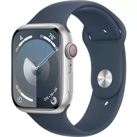 Apple Watch Series 9 M L GPS Cellular 45mm Silver Aluminum Case with Storm Blue Sport Band