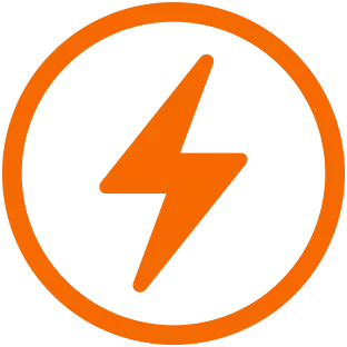 Orange lightning bolt icon inside of an orange circle, indicating battery life capabilities