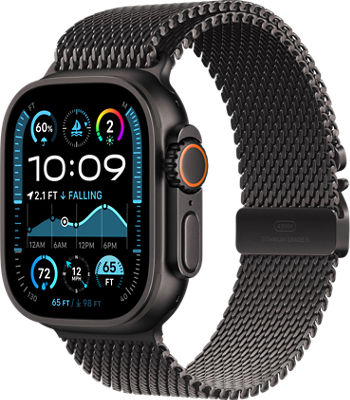 Apple Watch Ultra 2 GPS Cellular 49mm Titanium Case with Black Titanium Milanese Loop Large Black