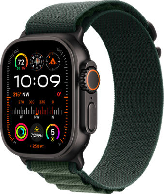 Apple Watch Ultra 2 49mm in Black Titanium Case With Dark Green Alpine Loop - Medium | Smartwatch