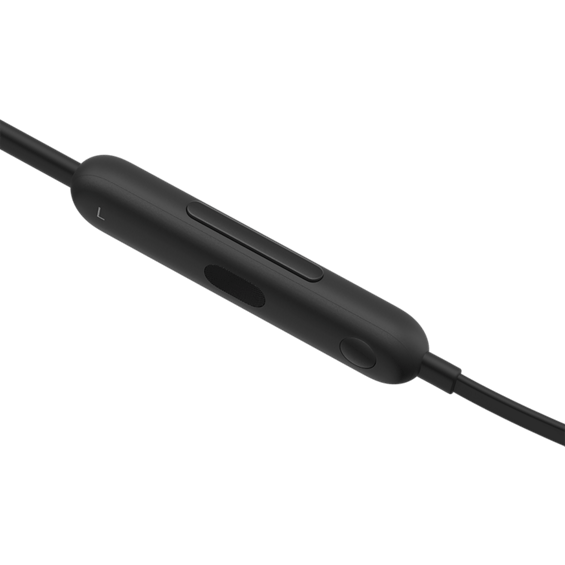 Closeup of controls of the Beats Flex Wireless Earphones in Black.