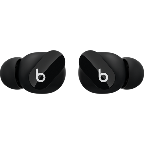 Product view of the Beats Studio Buds True Wireless Noise Cancelling Earbuds in Black side by side.