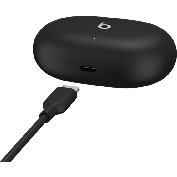 Product view plugging cable into case of the Beats Studio Buds True Wireless Noise Cancelling Earbuds in Black.