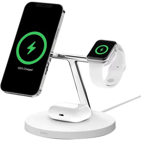 Belkin Cargador inalámbrico magnético (fuente de alimentación incluida) y  soporte de teléfono MagSafe para iPhone 13, 12, Pro, Pro Max, Mini